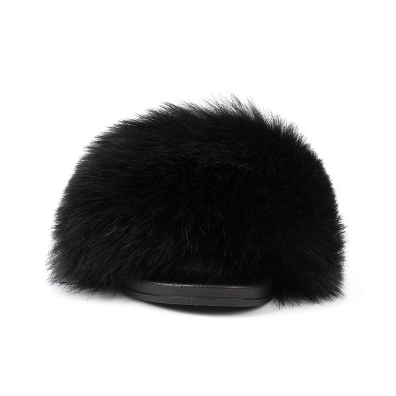 FUNKYMONKEY Women's Slides Faux Fur Cute Slip On Fuzzy Slippers Comfort Flat Sandals (9 M US, New Black) - Image 3